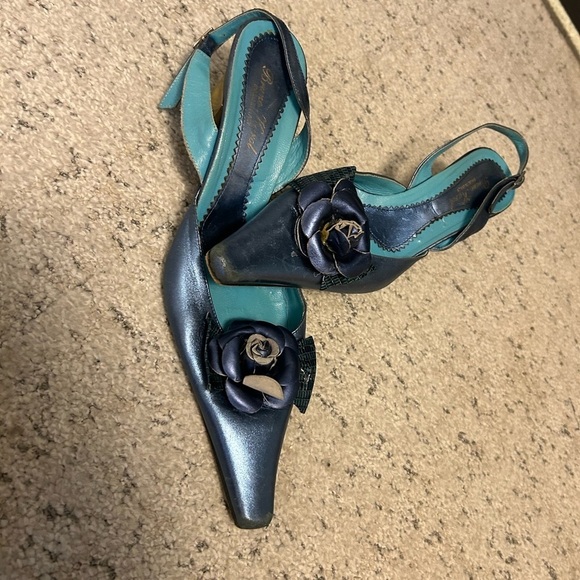 Bruno Karol size 42 (11.5) vintage flower and gold dipped heels good vintage con - Picture 10 of 13